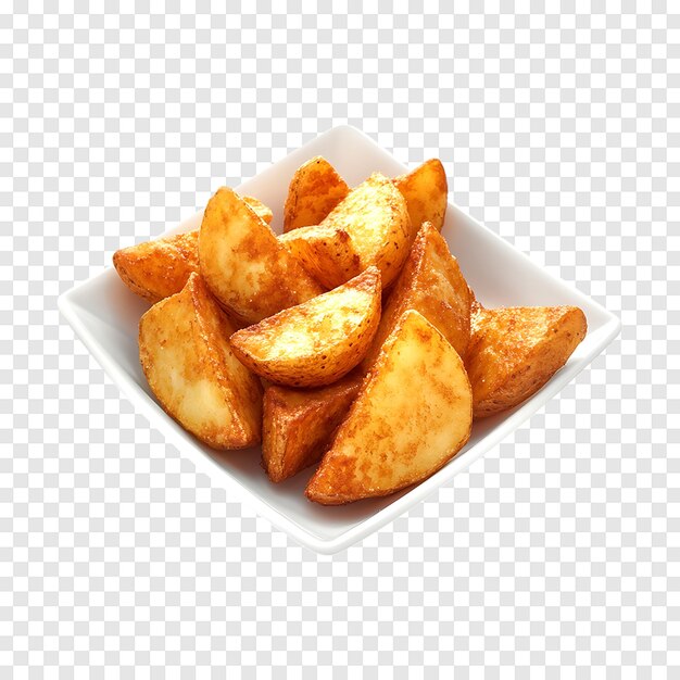 PSD classic american crispy deep fried potato wedges showcased on a transparent background