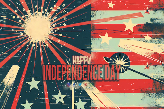 PSD classic americana independence day card with 1950s style