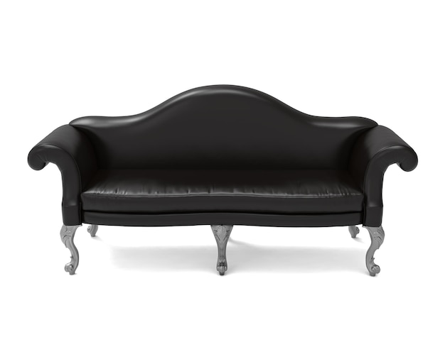 PSD classic black leather vintage sofa on white background luxury sofa furniture collection