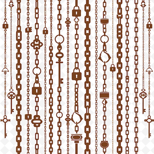 Classic Chain Decorated With Antique Locks and Keys in Rusti PNG Natural Inspired Flat Borderline