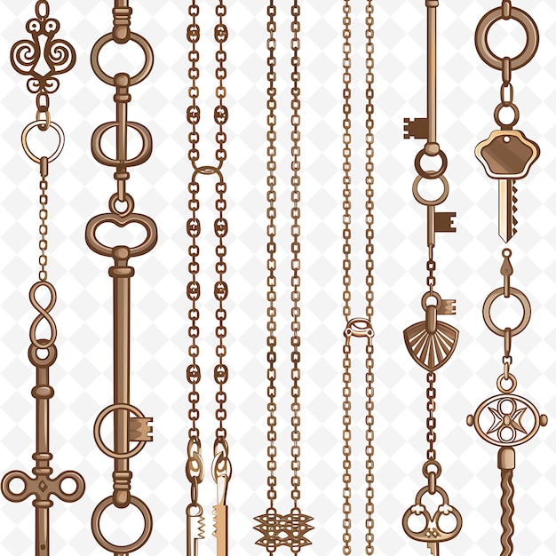 PSD classic chain decorated with antique locks and keys in rusti png natural inspired flat borderline