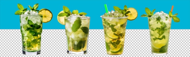 Classic Cuban Mojito on plastic cup side view with transparent background Generative AI