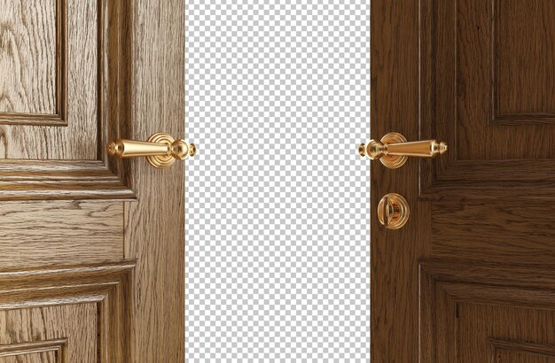 PSD classic doors opening to the bright light isolated 3d rendering