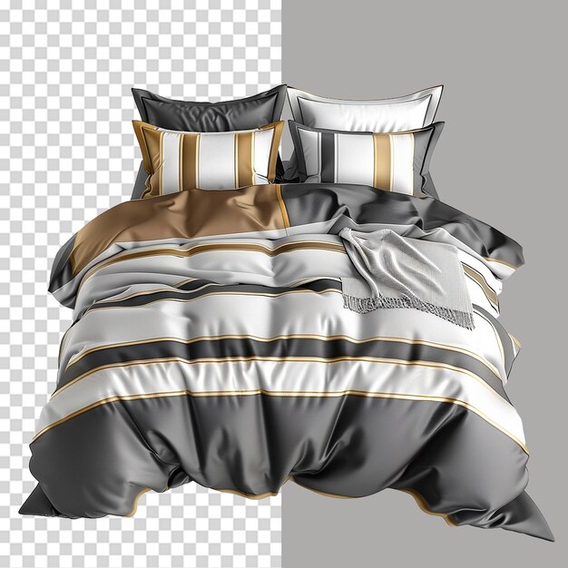 PSD classic golden gray white bedding set png isolated on transparent background