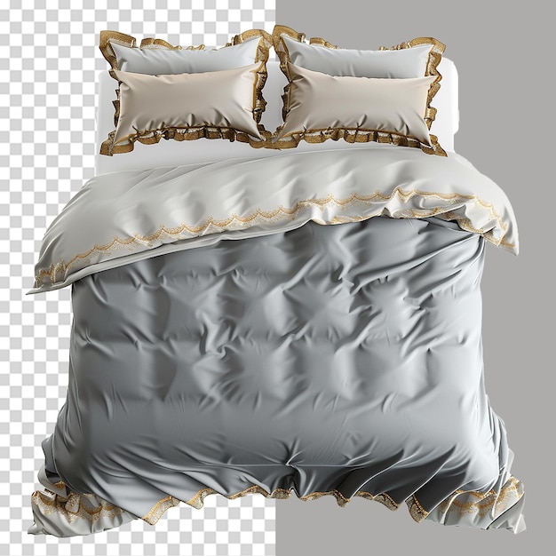 PSD classic golden gray white bedding set png isolated on transparent background