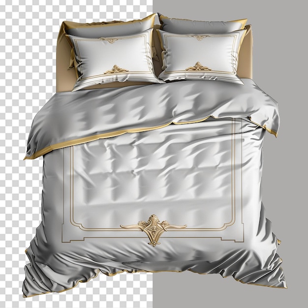 PSD classic golden gray white bedding set png isolated on transparent background