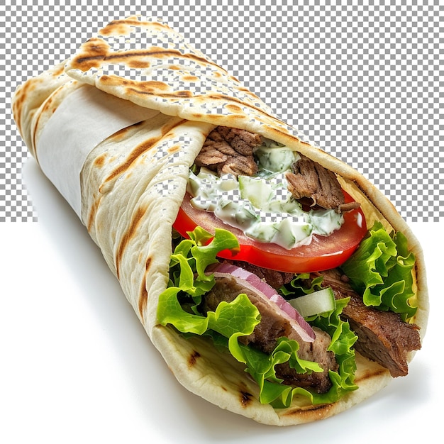 PSD a classic gyro wrap with seasoned lamb and tzatziki sauce on a transparent background