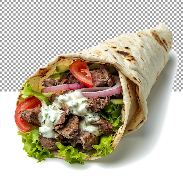 PSD a classic gyro wrap with seasoned lamb and tzatziki sauce on a transparent background