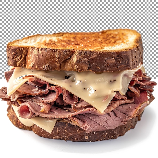 A classic roast beef sandwich with thinly sliced roast beef on a transparent background