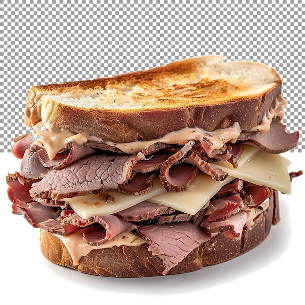 PSD a classic roast beef sandwich with thinly sliced roast beef on a transparent background