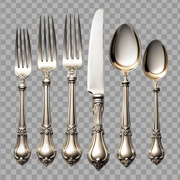 PSD classic silver flatware on transparent background