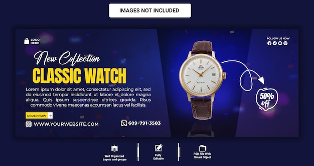 PSD classic watch brand product social media facebook cover template or web banner design free psd