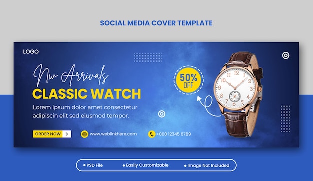 PSD classic watch brand product social media facebook cover template or web banner design