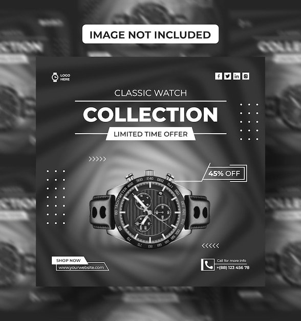 PSD classic watch collection social media post phd template