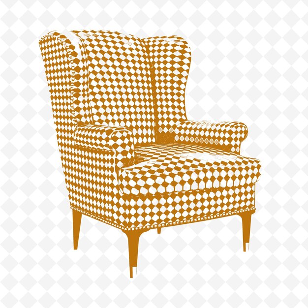 Classic Wingback Chair With a Black and White Houndstooth Pa PNG Outline Flat Illustration Designs