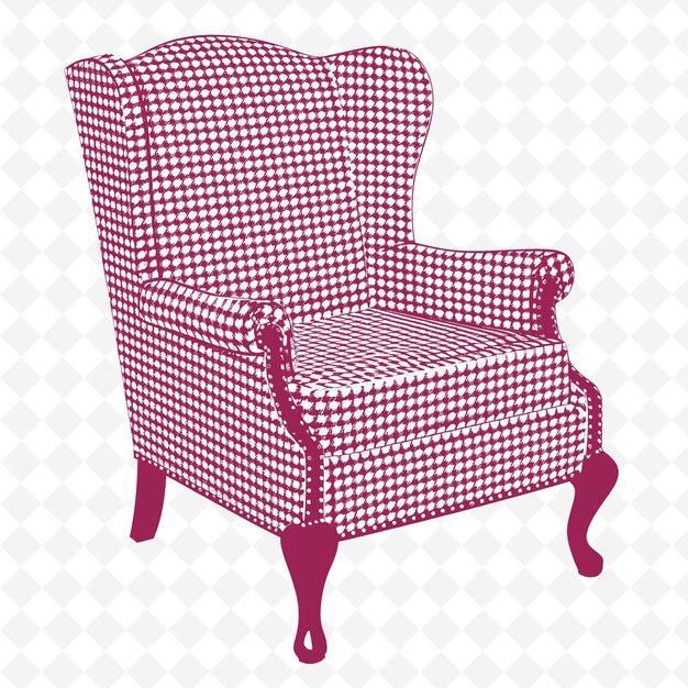 Classic Wingback Chair With a Black and White Houndstooth Pa PNG Outline Flat Illustration Designs