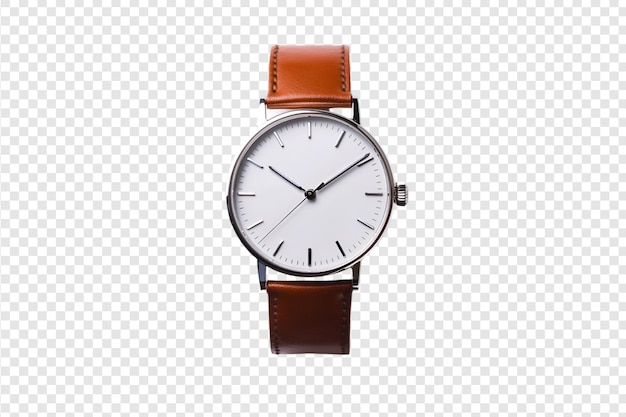 PSD classic wristwatch with brown leather strap isolated on a transparent background