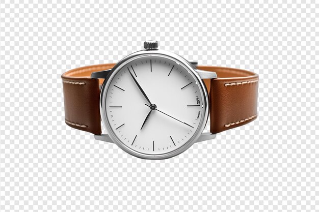 PSD classic wristwatch with brown leather strap isolated on a transparent background