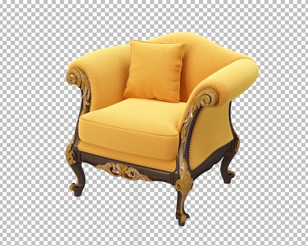 Classic yellow sofa in living room in 3d rendering isolated