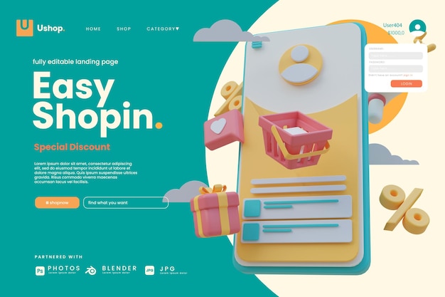 Clay style online store promo landing page