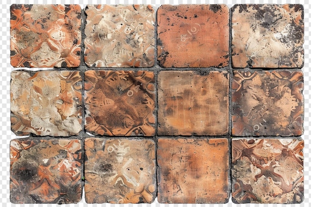 PSD clay tiles floor isolated on transparent background