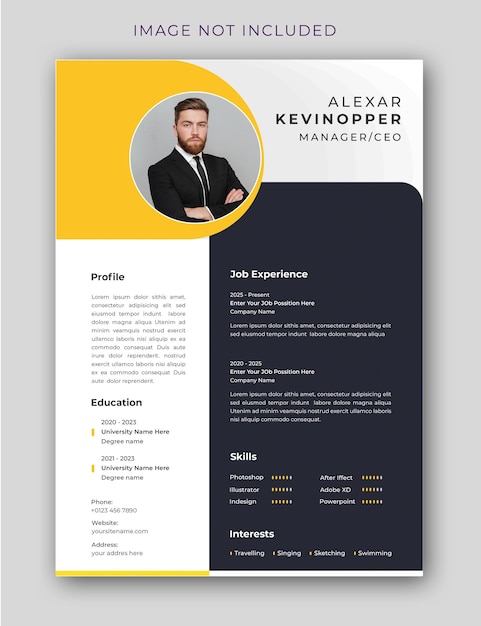 PSD clean and colorful resume portfolio or cv template