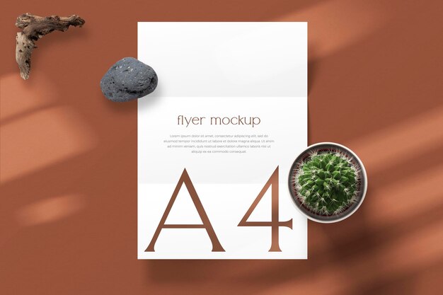 PSD clean minimal a4 letterhead stone and plant background psd mockup