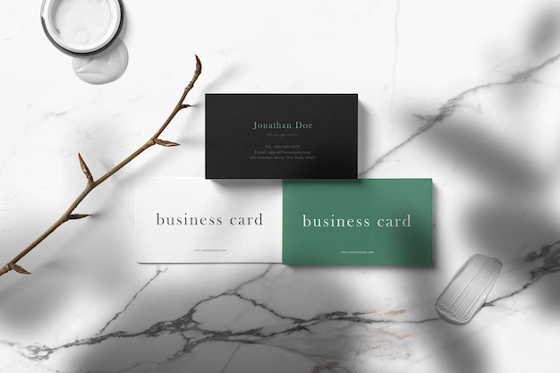 PSD clean minimal business card mockup on marble surface