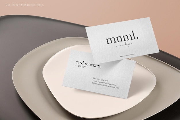 Clean minimal business card mockup on stone plate 