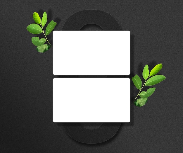 Clean Minimal Business Card Mockup With Leaves on dark background