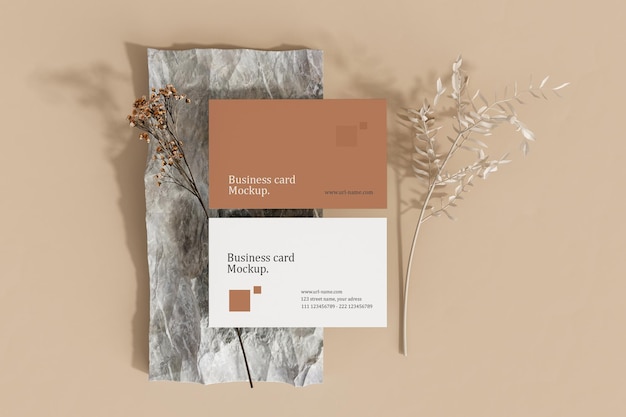 Clean minimal business card with flower mockup