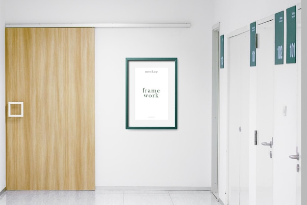 PSD clean minimal frame mockup on examination room background