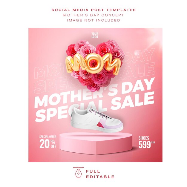 PSD clean minimal happy mothers day instagram post template