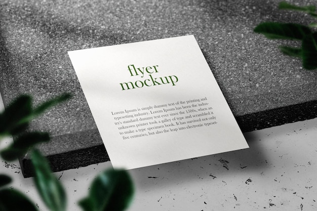 Clean minimal square flyer on top stone with leaves and shadow. PSD file.