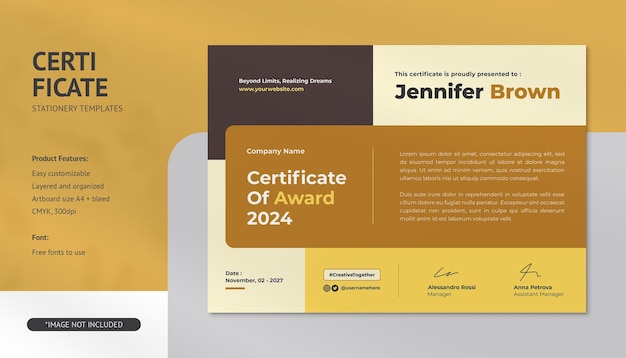 PSD clean modern and professional certificate