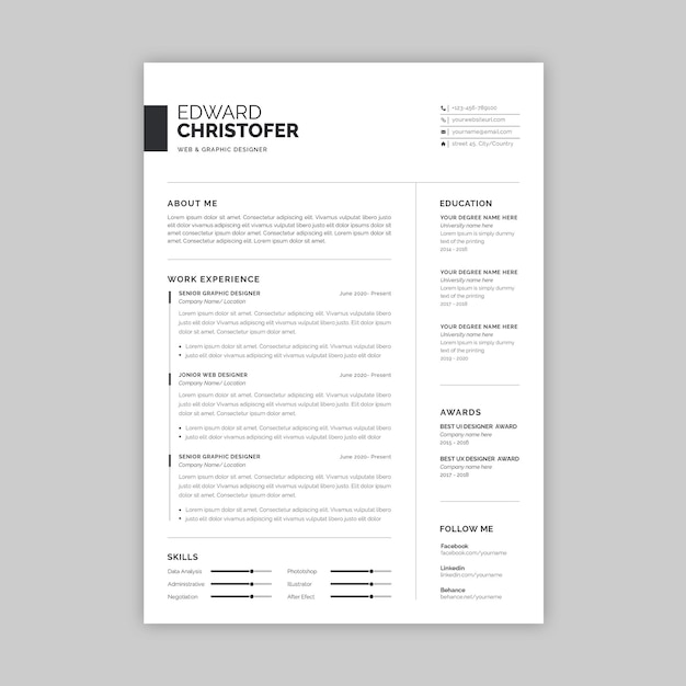 clean and modern resume or cv template