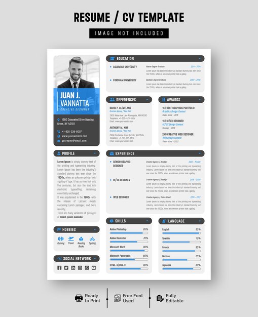 Clean and modern resume portfolio or cv template