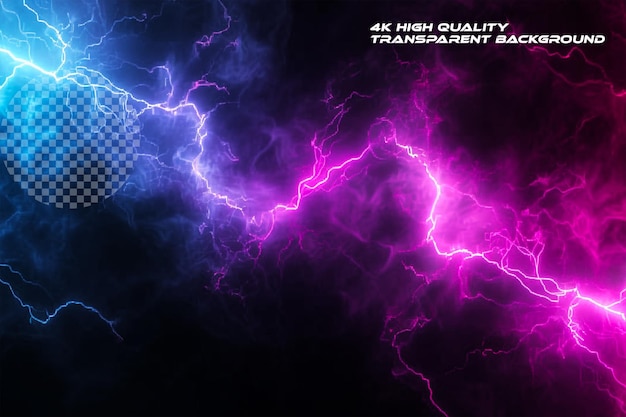 Clean neoncolored lightnings on transparent background