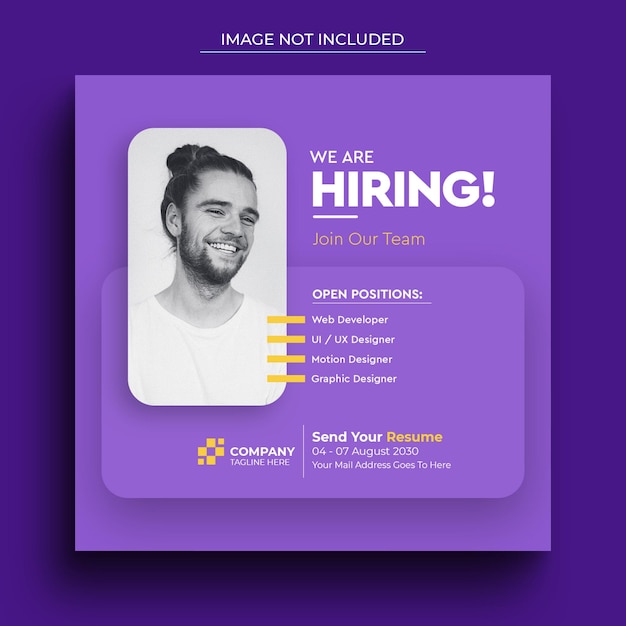 Clean and simple hiring social media post banner design with purple color background