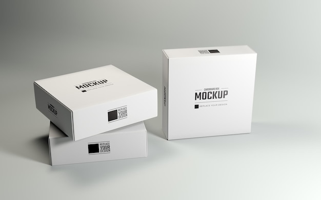 Clean White Square Cardboard Boxes Mockup