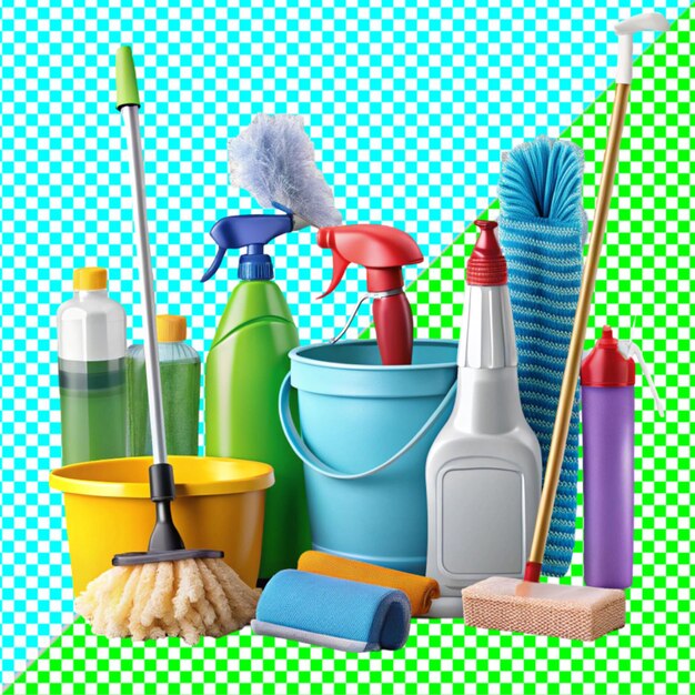 cleaning items on transparent background