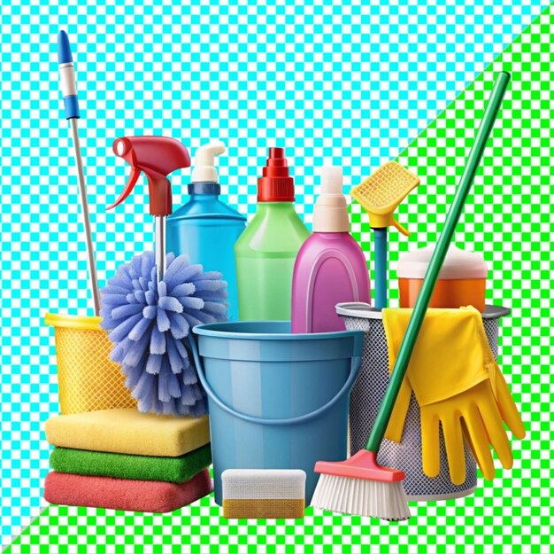 PSD cleaning items on transparent background