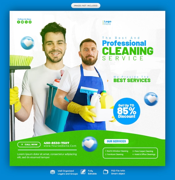 PSD cleaning service social media banner or instagram post template