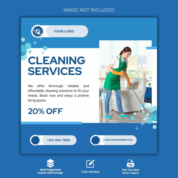 PSD cleaning service social media banner or instagram post template