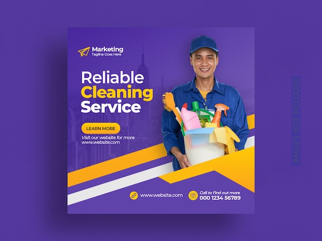 Cleaning service social media post and web banner template