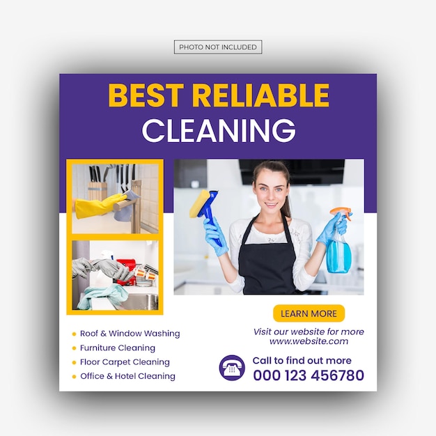 Cleaning service square social media post and web banner design template