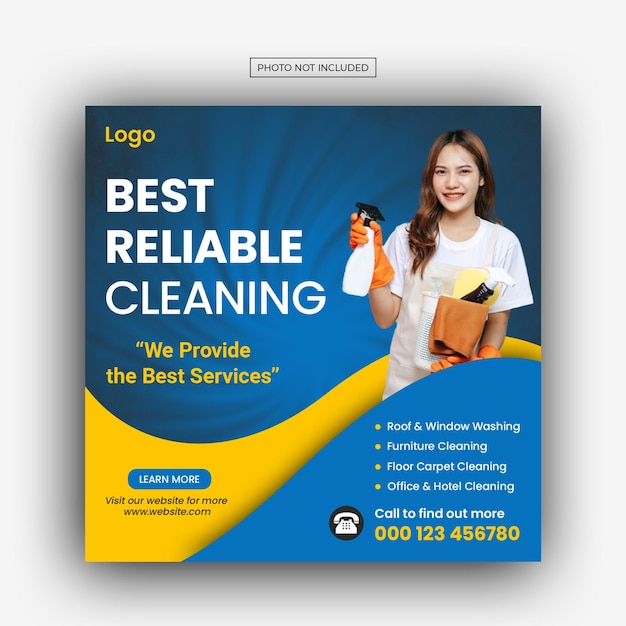 Cleaning service square social media post and web banner design template