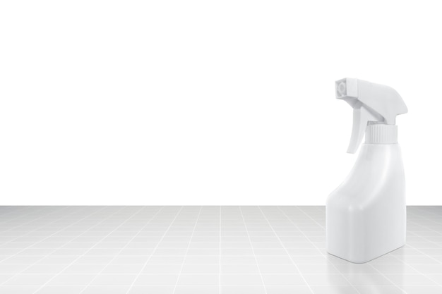 Cleaning spray bottle on white tile transparent background