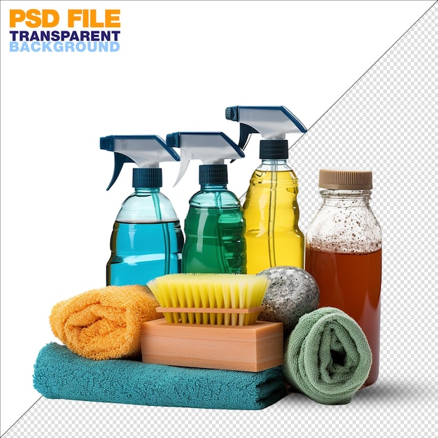 cleaning supplies on transparent background