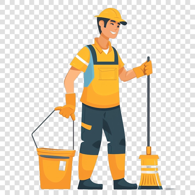 PSD cleaning worker illustration job isolated on transparent background